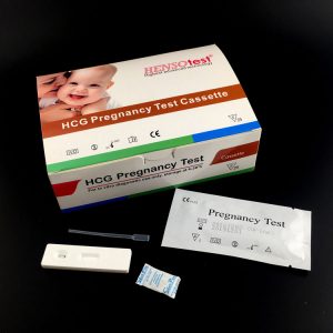 pregnancy test cassette pack in pouch and box