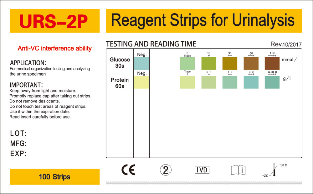 URS-2P Urinalysis Reagent Strip Color Chart